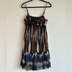 Elegant Blue and Brown Midi Dress